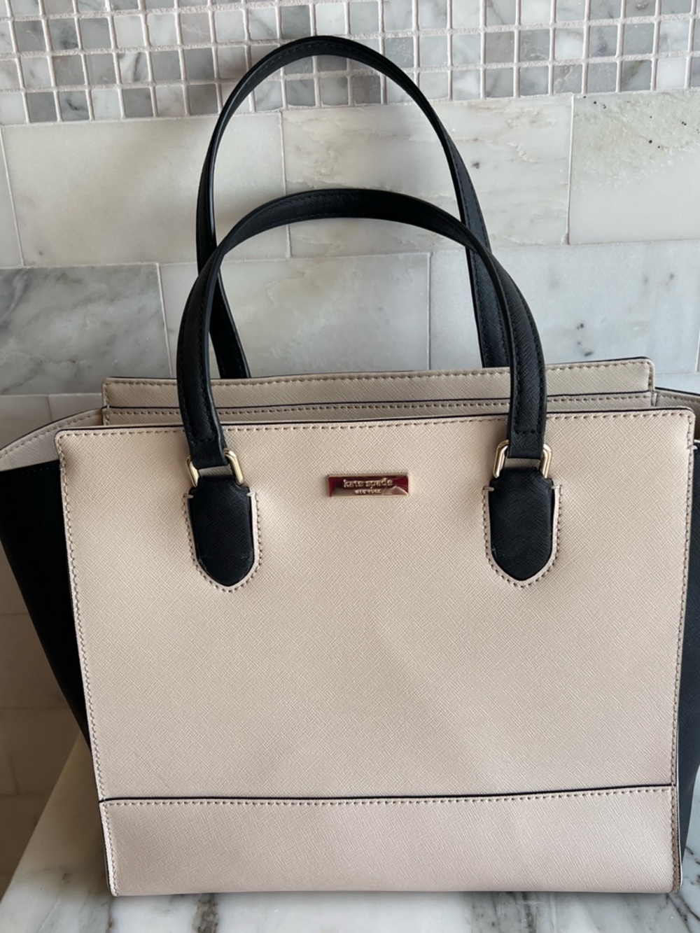 kate spade Two-Tone Cream and Black Structured Tote